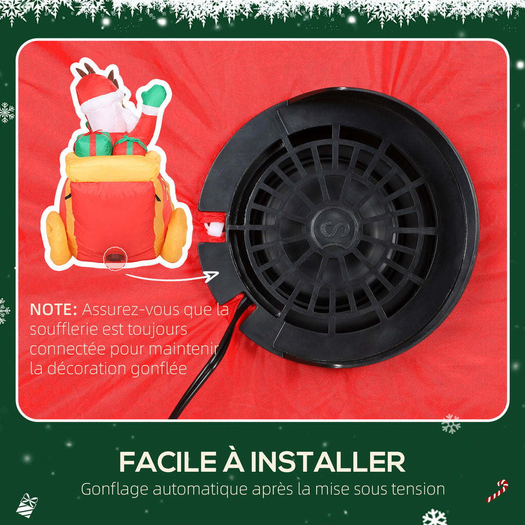 Babbo Natale gonfiabile con slitta e renne, 240 cm, 6 luci LED