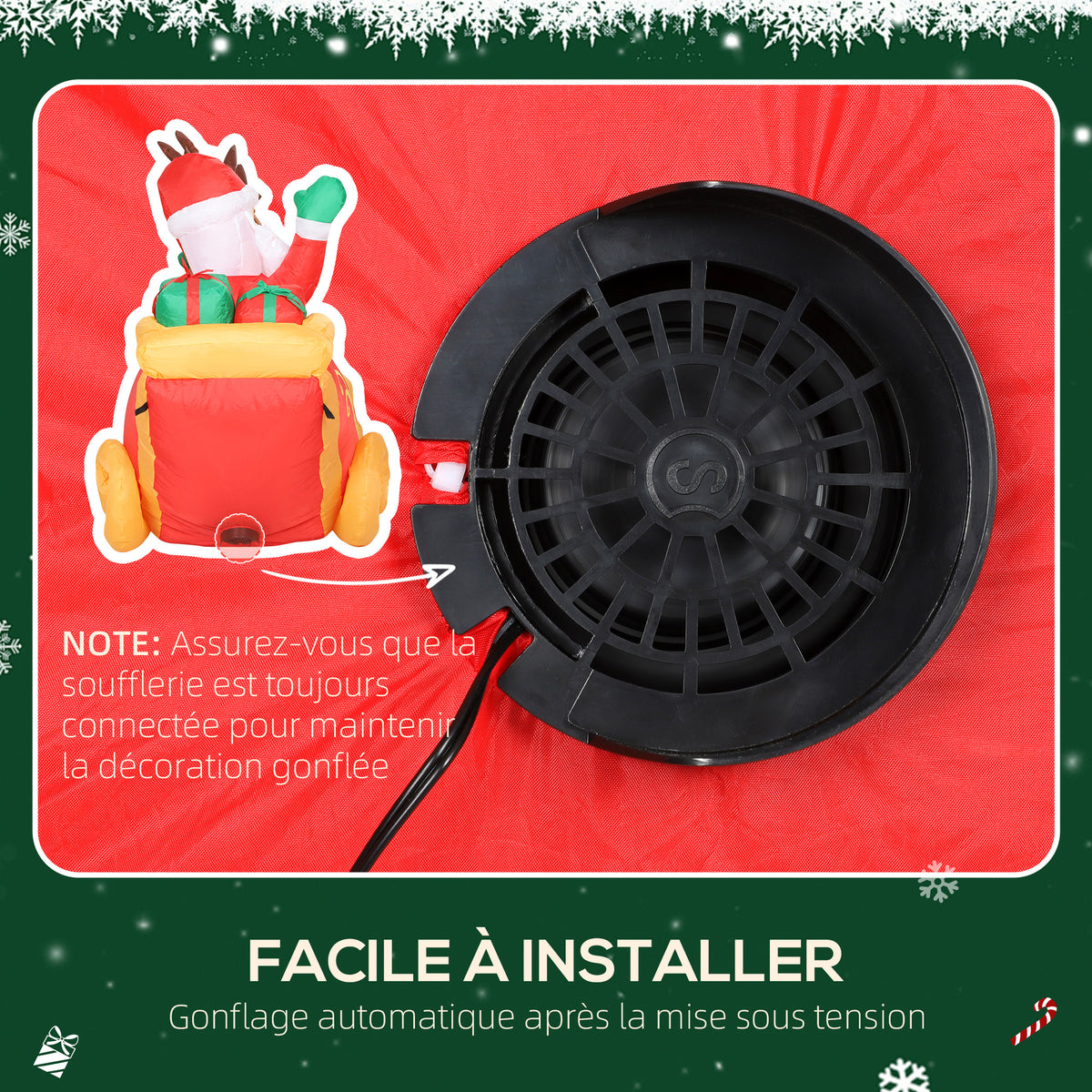 Babbo Natale gonfiabile con slitta e renne, 240 cm, 6 luci LED