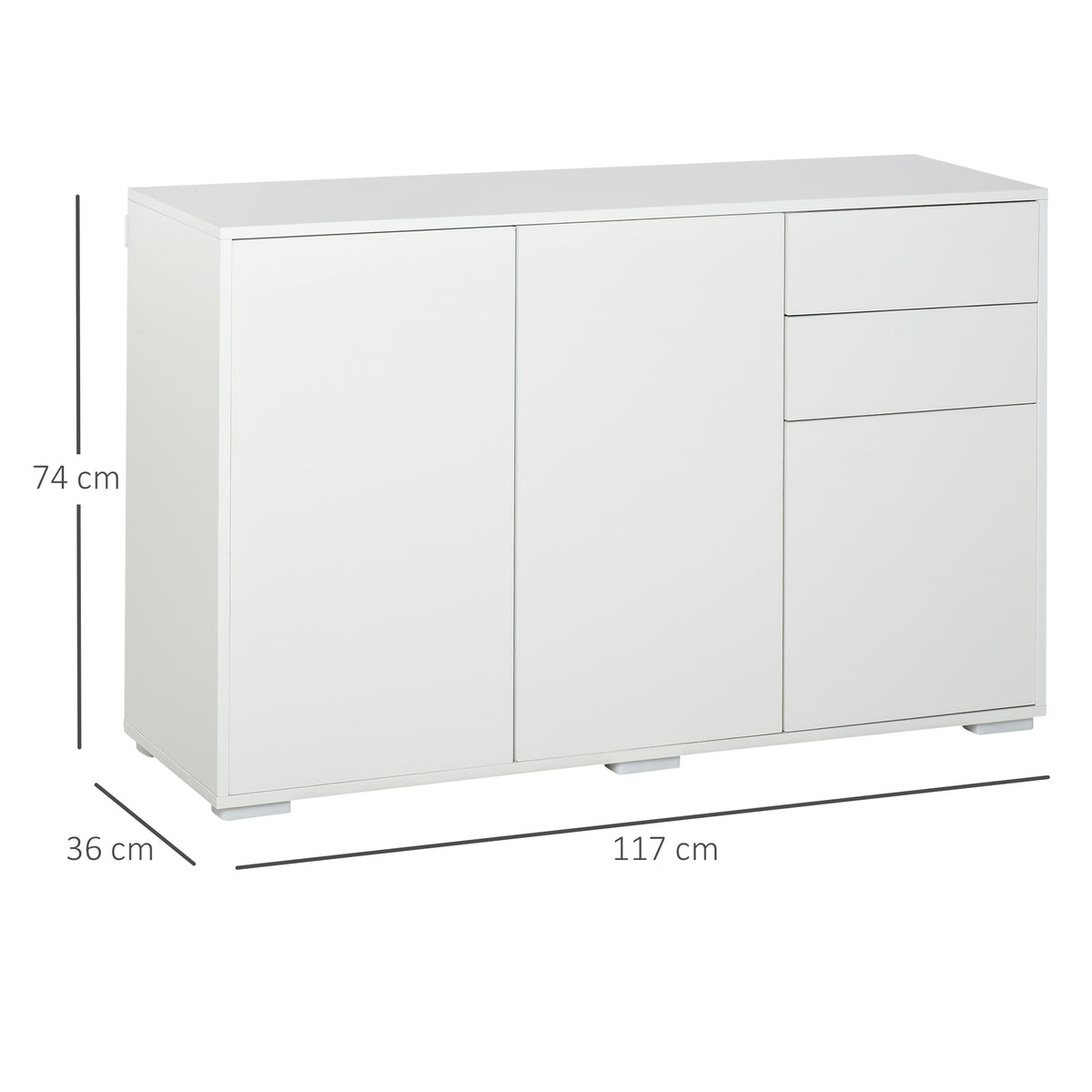 Buffet meuble de rangement 2 tiroirs coulissants 3 portes étagère réglable panneaux de particules 117 x 36 x 74 cm blanc-2