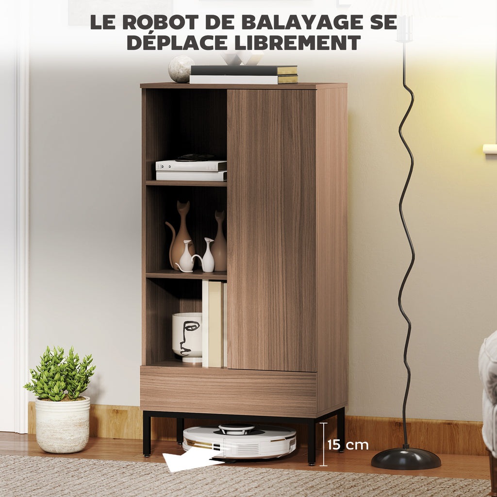 Buffet meuble de rangement avec placard à portes, tiroir, 3 compartiments ouverts et étagères réglables, gris-6
