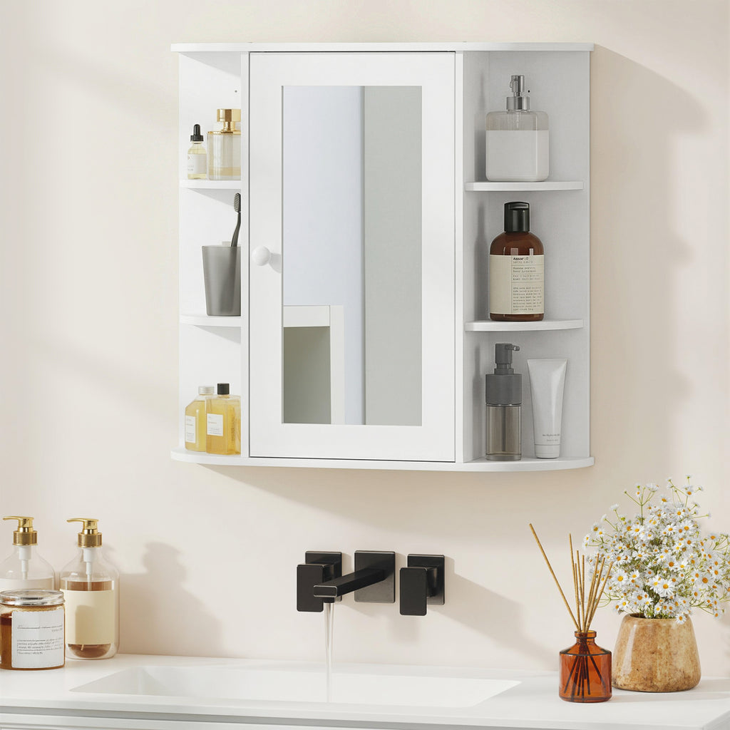 Armoire Murale avec Miroir Salle de Bain Meuble Miroir avec Rangement Toilettes 1 Porte + étagères latérales-1