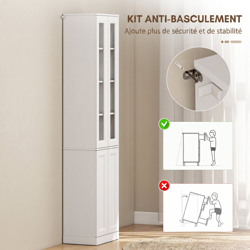 Meuble de Salle de Bain 6 niveaux, Meuble de Rangement avec 4 Portes à Fermeture Douce et Étagères Réglables, Blanc-6