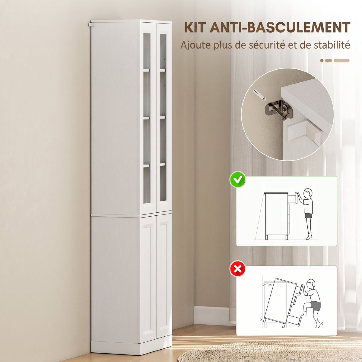 Meuble de Salle de Bain 6 niveaux, Meuble de Rangement avec 4 Portes à Fermeture Douce et Étagères Réglables, Blanc-6
