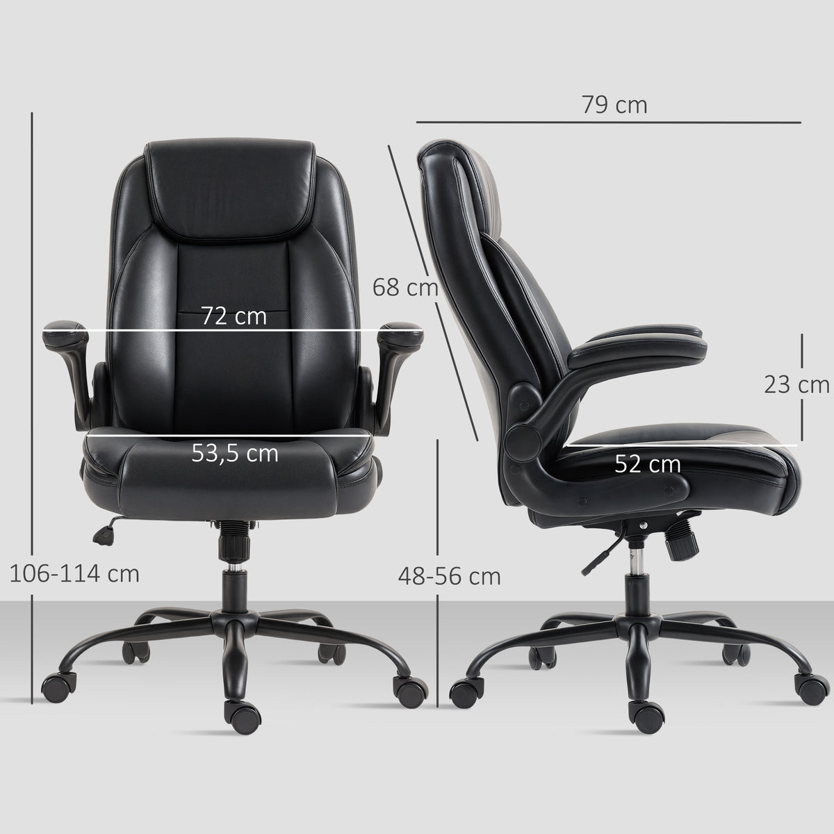 Fauteuil de bureau avec accoudoirs relevables, chaise de bureau ergonomique, hauteur réglable, fonction de bascule, noir-2