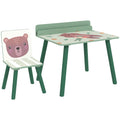 Table Enfant avec Chaise, Ensemble Table et Chaise en Bois pour Dessiner, Jouer, Étudier, Cadeau pour 3-8 Ans, Vert-0