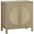 Buffet cuisine, meuble de rangement avec 2 portes effet rotin et étagère réglable, 75 x 38 x 77 cm, bois naturel-0