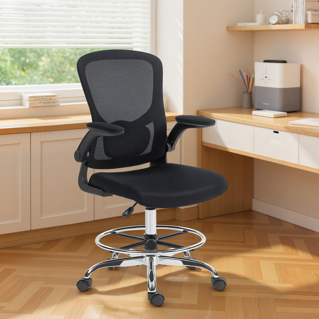 Chaise bureau ergonomique, chaise de dessin, support lombaire 4D, accoudoirs relevables, 60 x 60 x 108-132 cm, noir-9