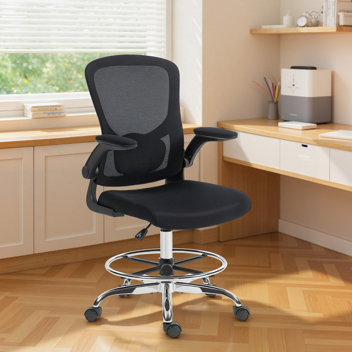 Chaise bureau ergonomique, chaise de dessin, support lombaire 4D, accoudoirs relevables, 60 x 60 x 108-132 cm, noir-9