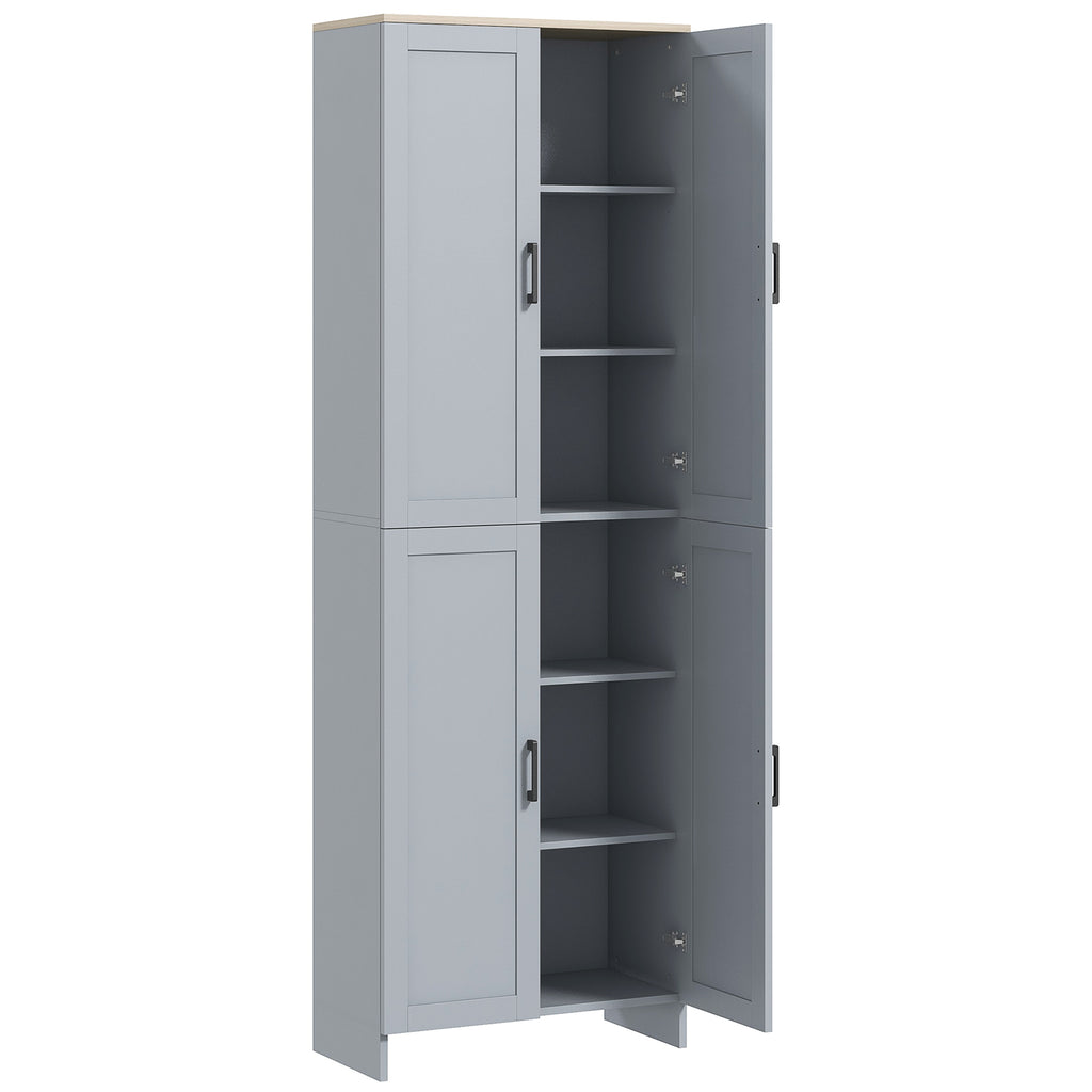 Armoire de cuisine hauteur 170 cm buffet haut avec 4 portes et étagères ajustable, design moderne, gris-0
