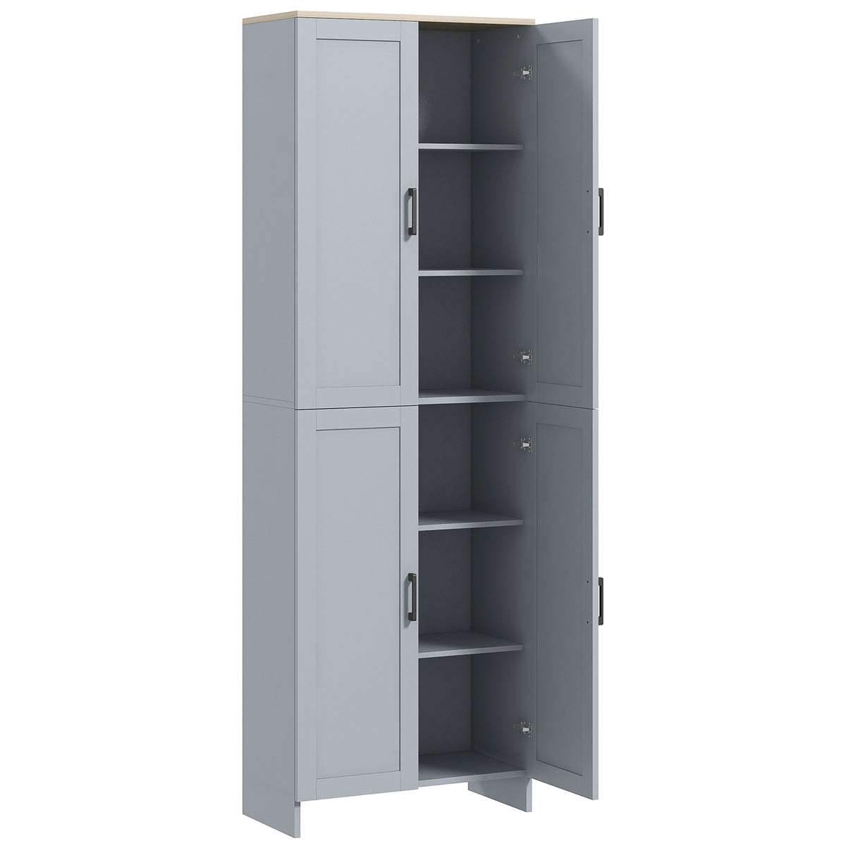 Armoire de cuisine hauteur 170 cm buffet haut avec 4 portes et étagères ajustable, design moderne, gris-0