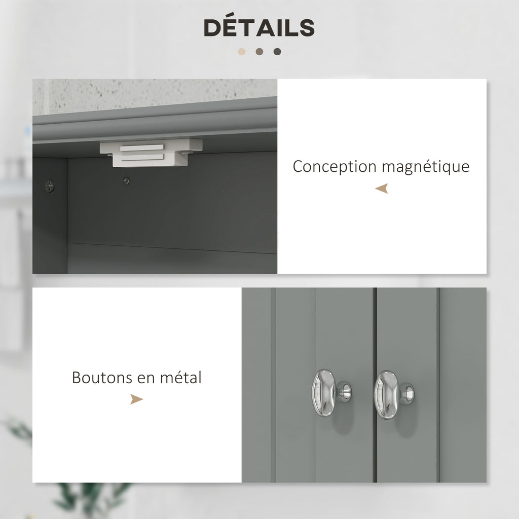 Armoire murale de salle de bain, armoire de toilette, avec portes, étagère, 2 tiroirs, 50,8l x 17,8P x 66H cm, gris-5