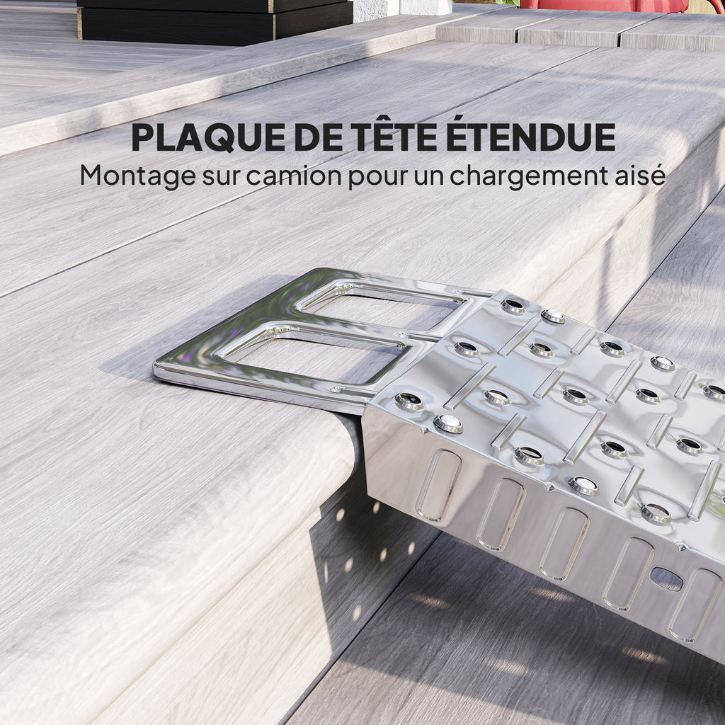 Rampe de chargement pliable 230 kg, rampe d'accès motos en acier galvanisé sangles de sécurité, 190 x 22 x 8 cm, argent-7