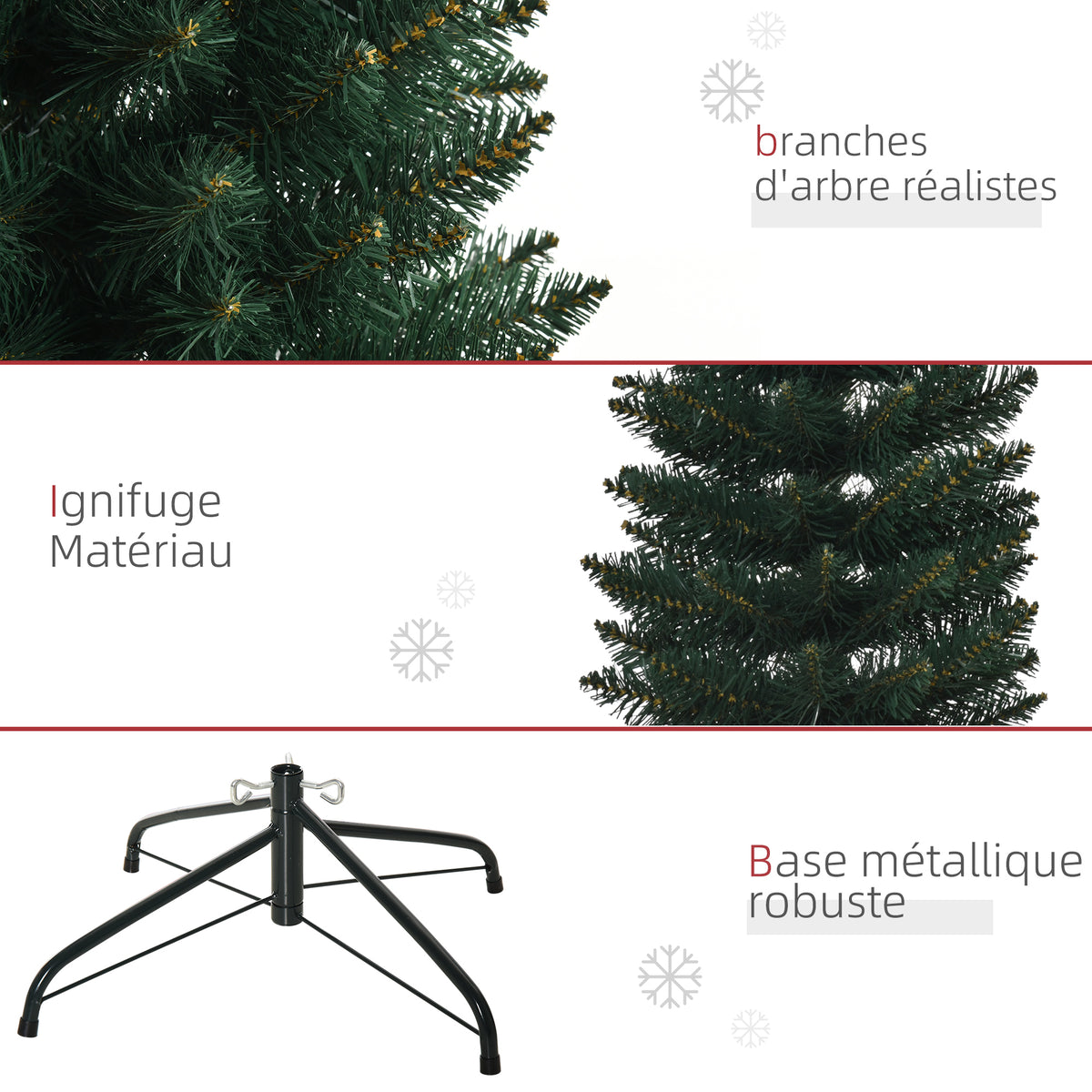 Albero di Natale slim 180 cm con 380 rami e base pieghevole, verde
