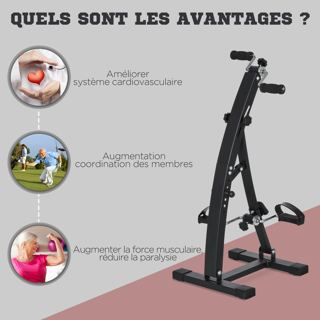 Vélo d'appartement pédalier rééducation bras jambes 40L x 42,5l x 100H cm hauteur guidon réglable noir-6