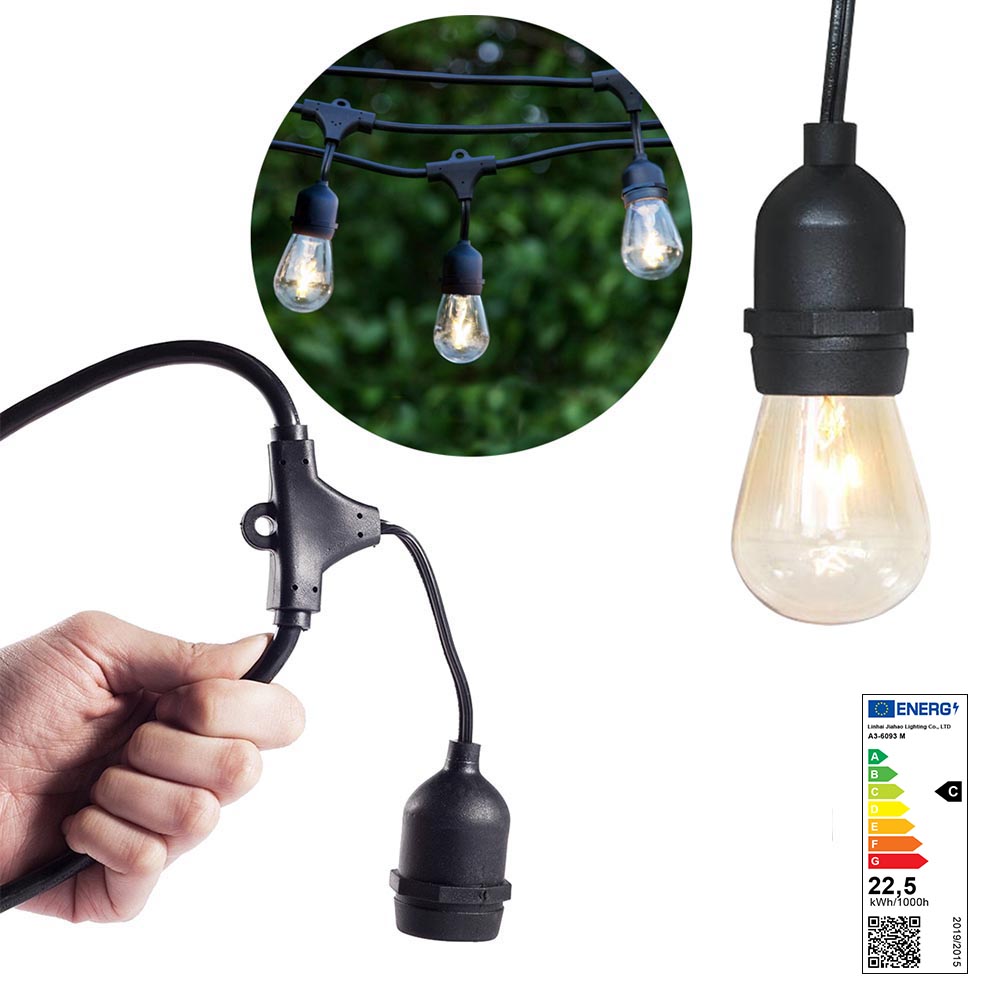 Catena luminosa da esterno – 15 lampadine LED E27, 14,6 m