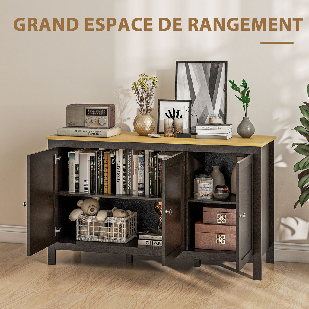Buffet meuble de rangement avec 3 portes 2 étagères réglables plateau aspect bois clair 120 x 40 x 70 cm noir-3