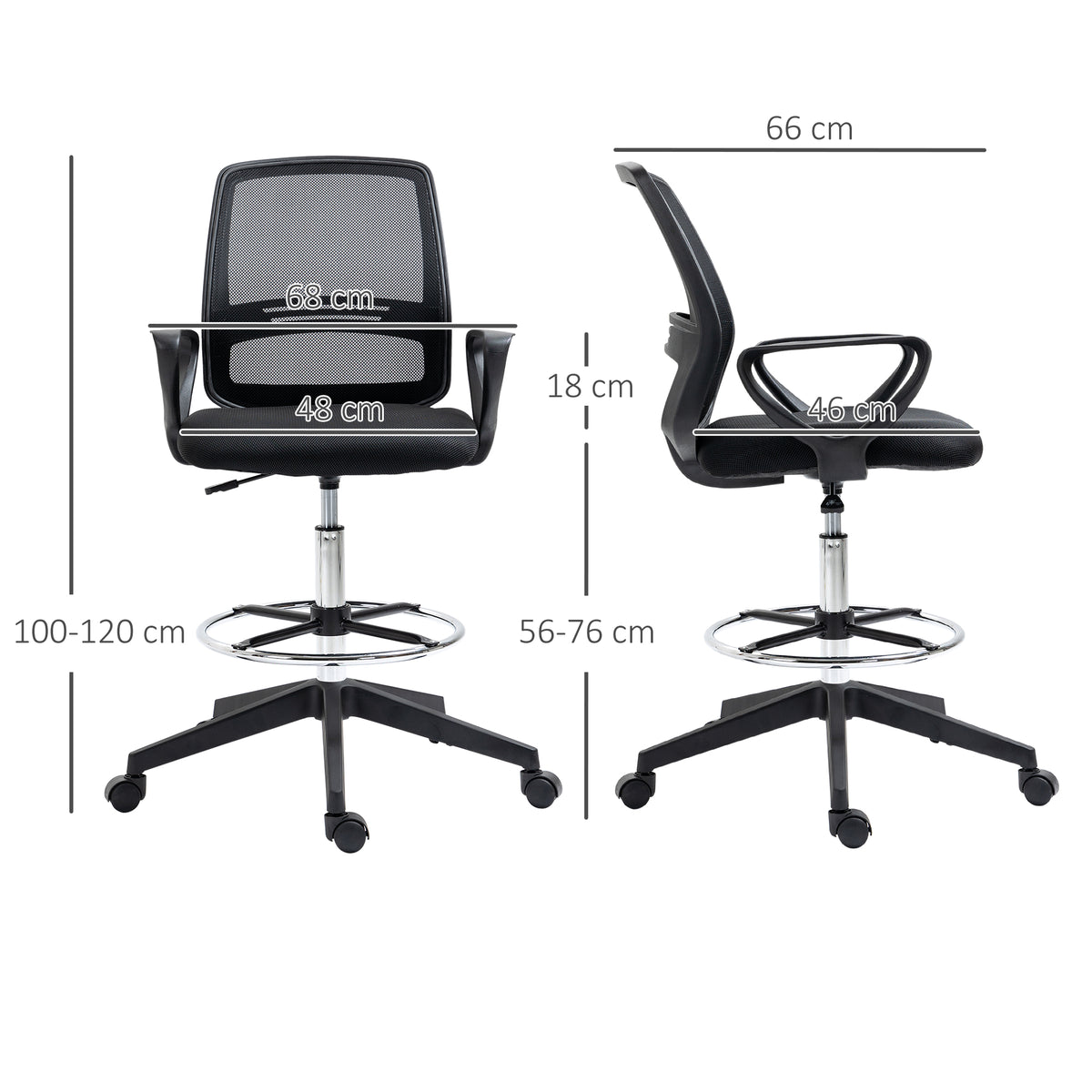 Fauteuil de bureau chaise de bureau assise haute réglable tabouret de bureau pivotant 360° maille respirante-2