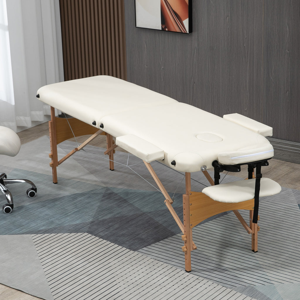 Lit/Table de Massage cosmetique Pliable en Bois 2 Zones crème-1
