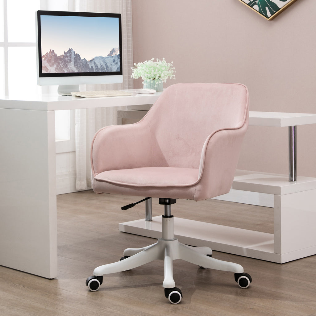 Chaise de bureau velours fauteuil bureau massant coussin lombaire intégré hauteur réglable rose poudré-1