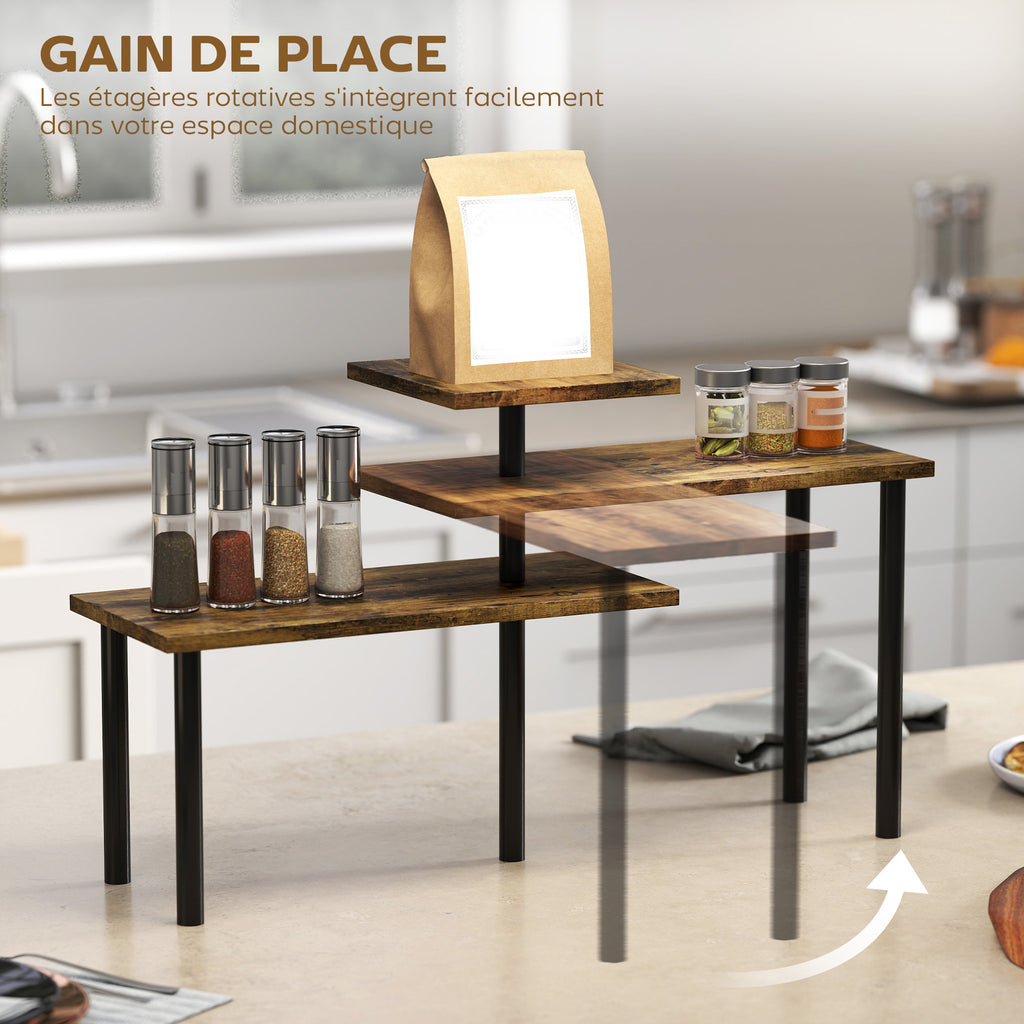 Étagère de cuisine rotative à 3 niveaux, étagère d'angle, cadre en métal, 40 x 18 x 36,5 cm, brun rustique-4