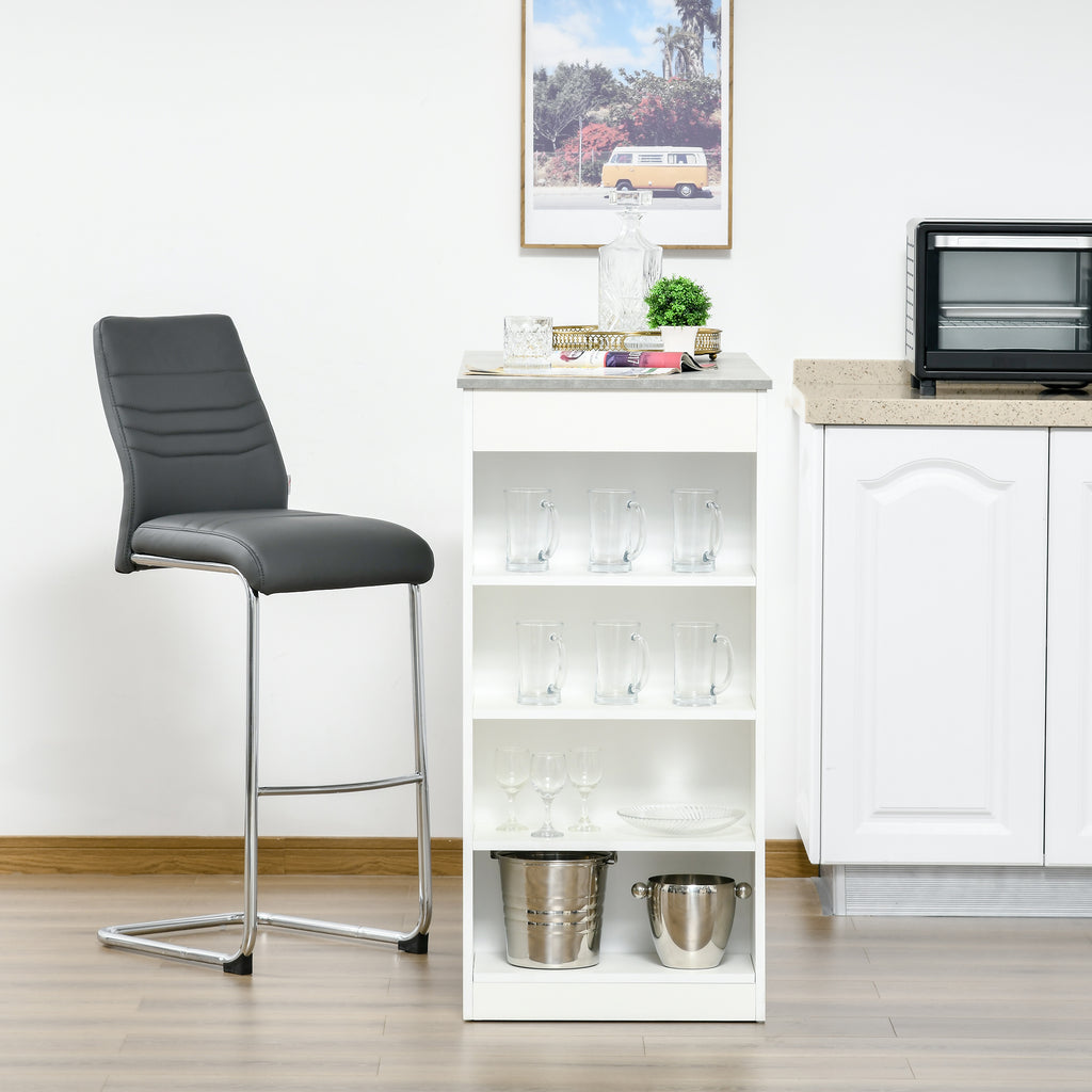Table de bar pour 2 personnes, table haute mange debout avec 4 étagères ouvertes, 115x50x102,7cm, blanc et gris-5
