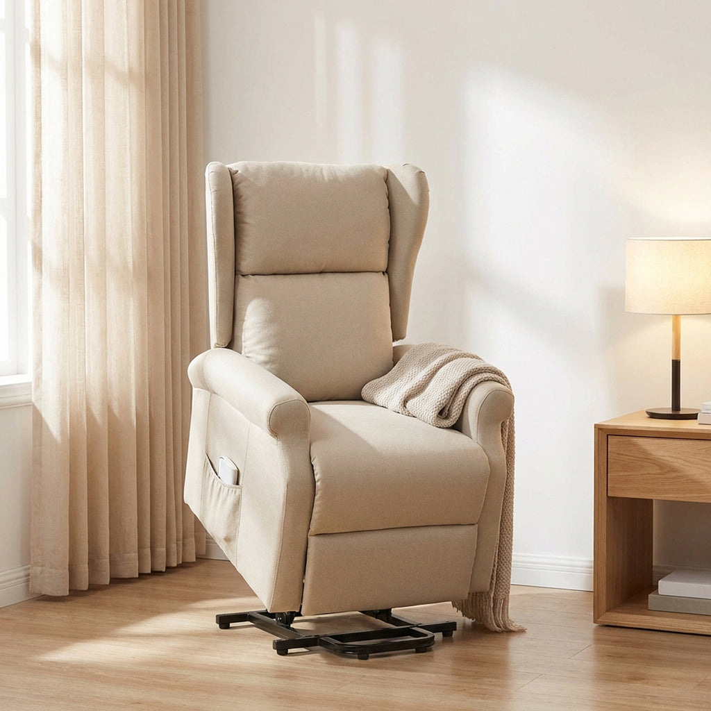 Fauteuil releveur inclinable avec Repose-Pied Fauteuil de Relaxation électrique Ajustable Lin Crème-8