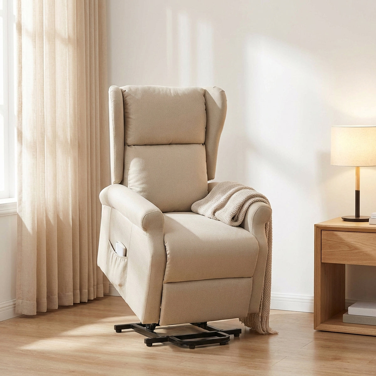 Fauteuil releveur inclinable avec Repose-Pied Fauteuil de Relaxation électrique Ajustable Lin Crème-8