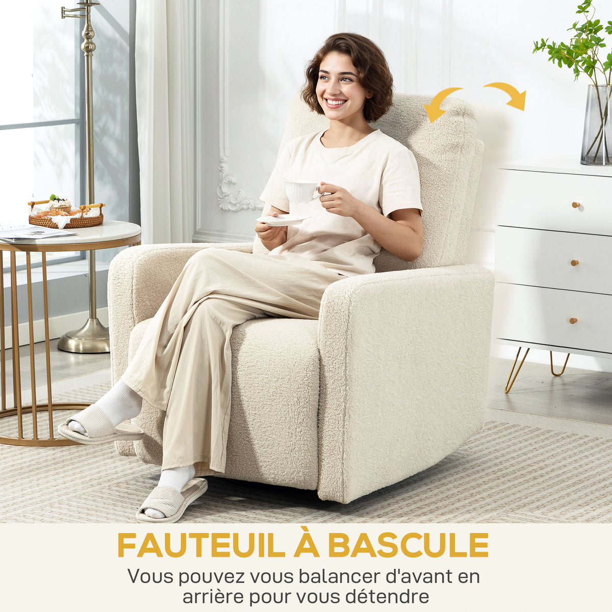 Fauteuil inclinable, fauteuil de relaxation avec repose-pieds, pivotant à 360° et basculant, 76 x 94 x 100 cm, beige-7