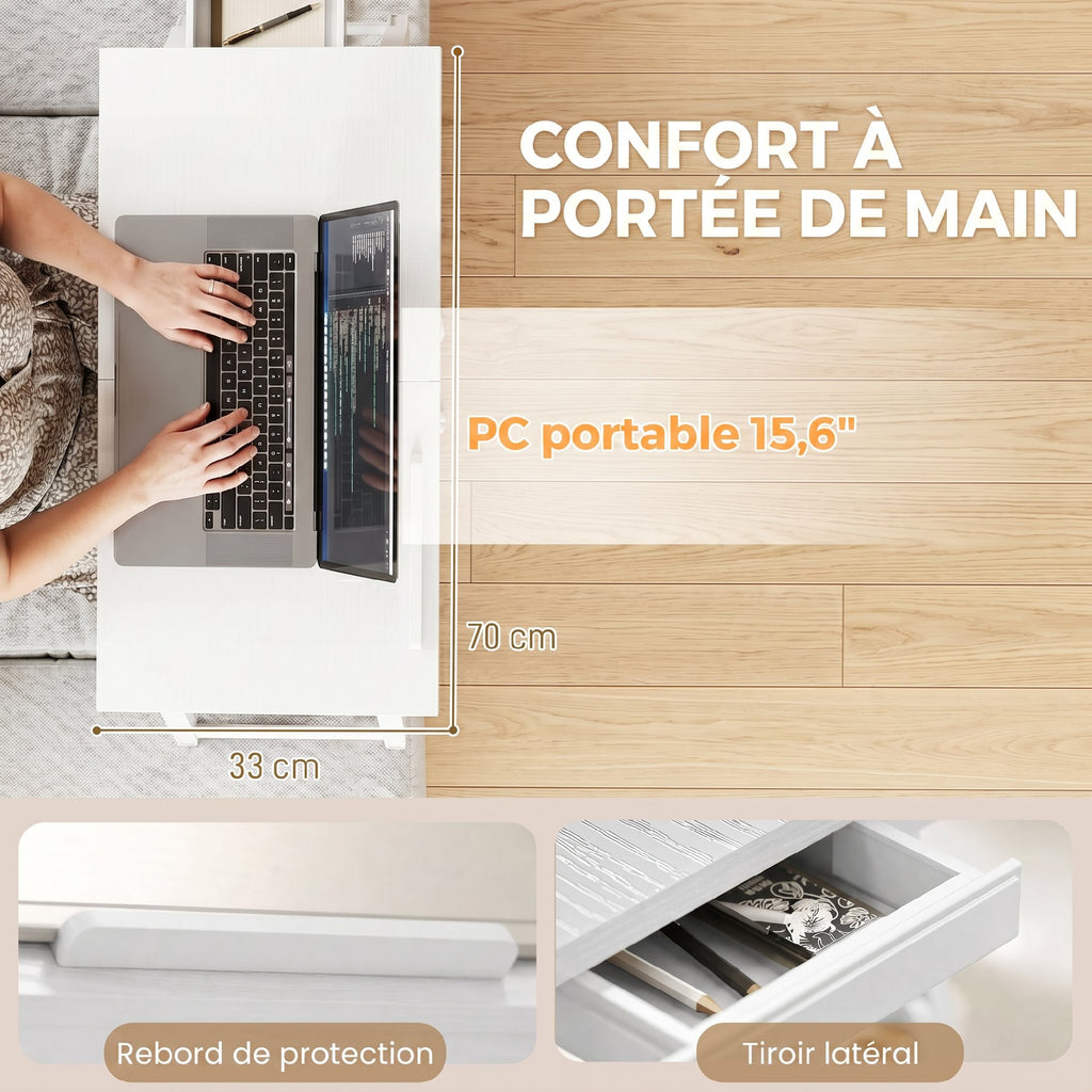 Table de lit pliable et réglable, plateau de lit pour ordinateur portable en bambou plateau inclinable 83,5x33x34cm blanc-4