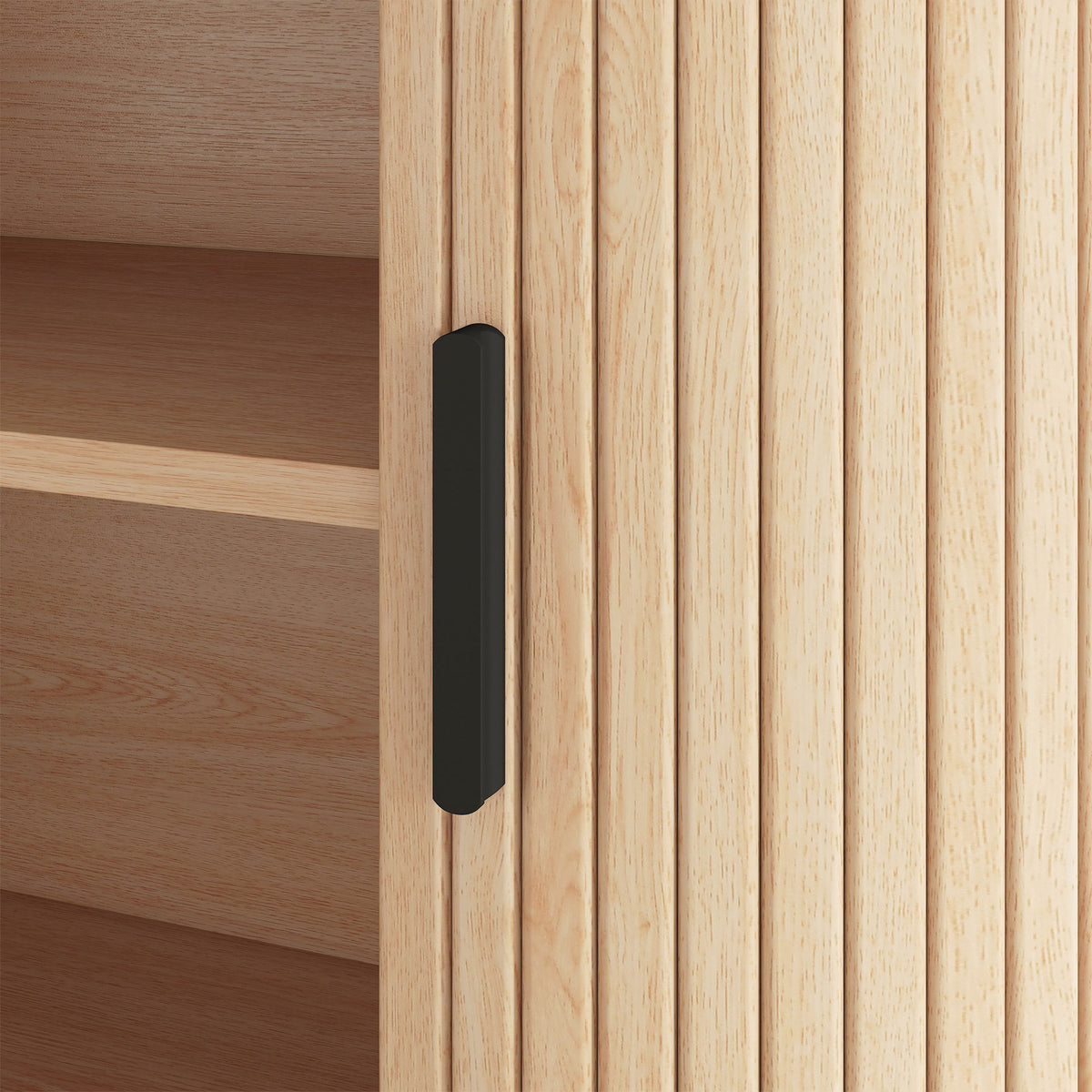 Buffet salon, meuble de rangement ovale avec 2 portes coulissantes et étagères réglables, 140x40x75cm, bois naturel-9