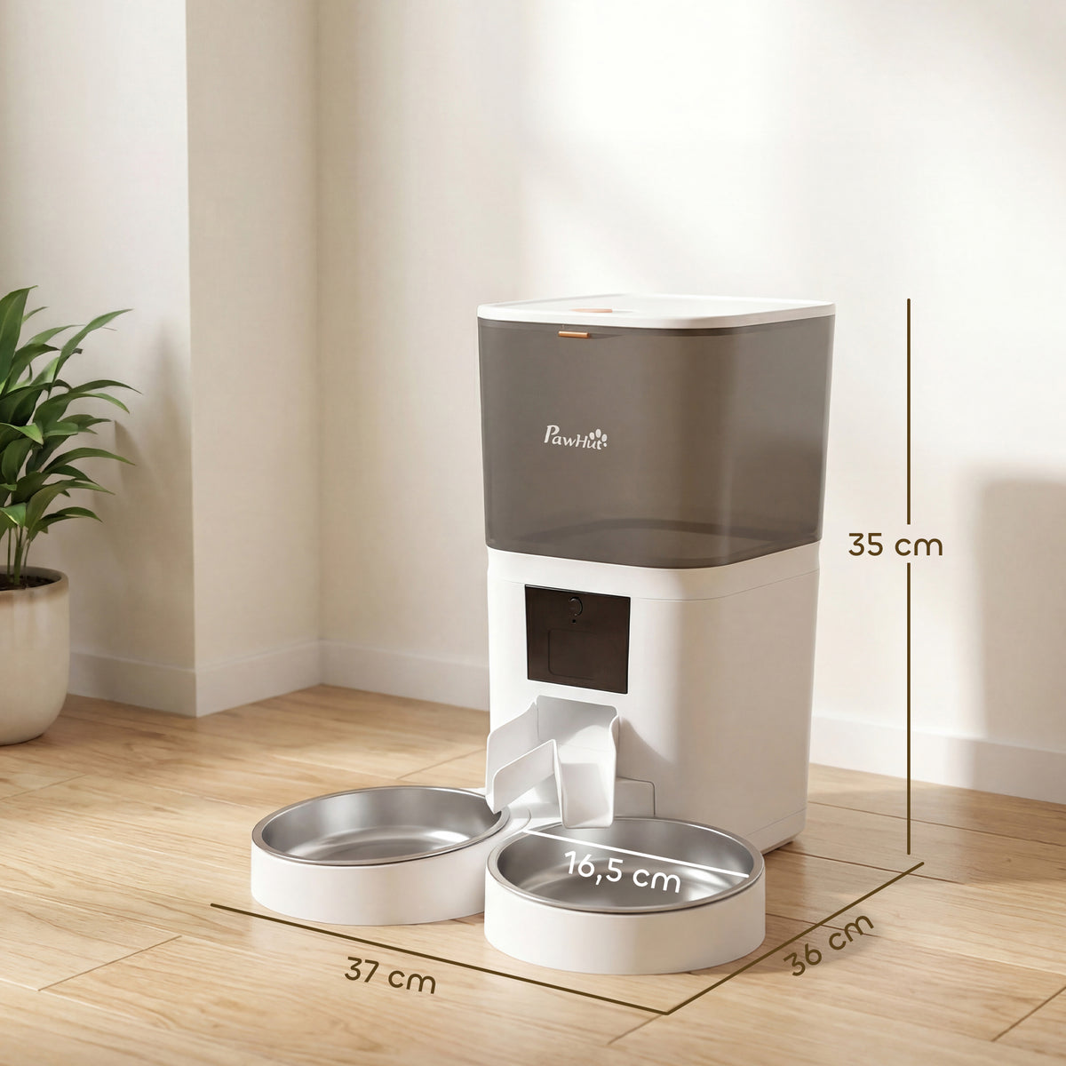 Distributore automatico Wi-Fi 6 L con doppia ciotola per gatti, bianco-2