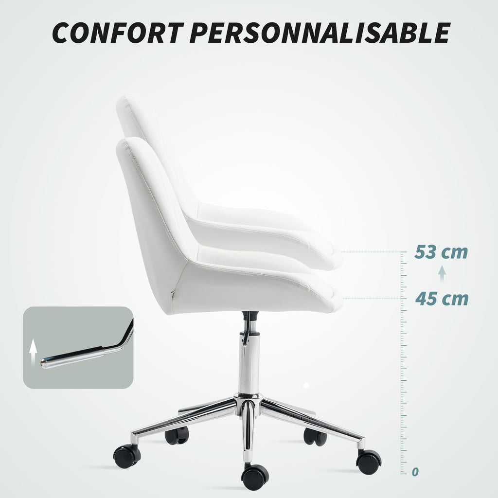 Fauteuil de bureau sans accoudoirs, chaise de bureau avec hauteur réglable, 52x58x80-90cm, blanc-5