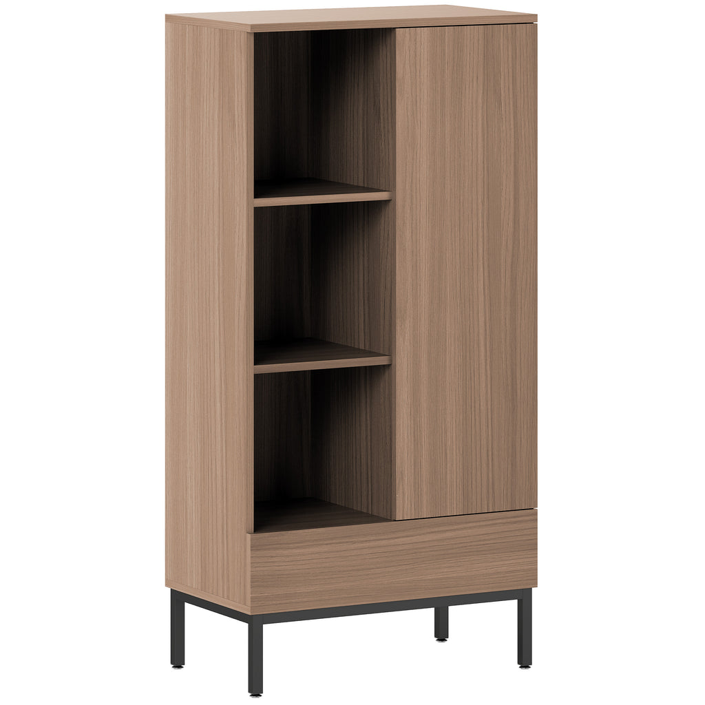 Buffet meuble de rangement avec placard à portes, tiroir, 3 compartiments ouverts et étagères réglables, gris-0