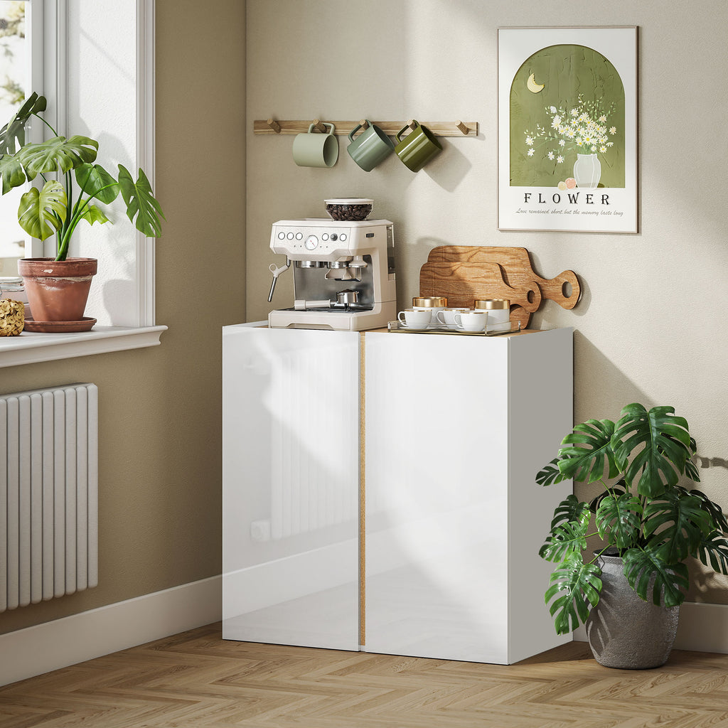 Buffet à haute brillance, meuble de rangement avec 2 portes à fermeture amortie et étagère réglable, 80x40x80cm, blanc-9