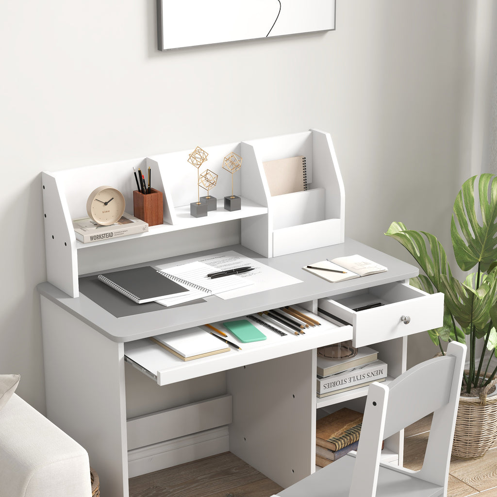 Bureau enfant avec chaise ergonomique avec clavier coulissant tiroir niches et étagères ouvertes 90 x 45 x 90 cm gris-8