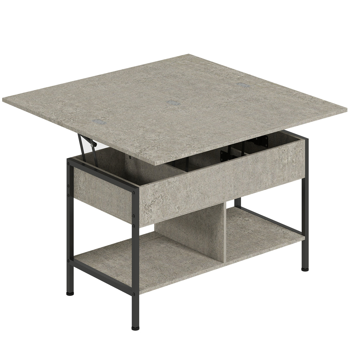 Table basse relevable et extensible, table de salon avec compartiment caché étagères ouvertes, 98x49x55cm, gris-0