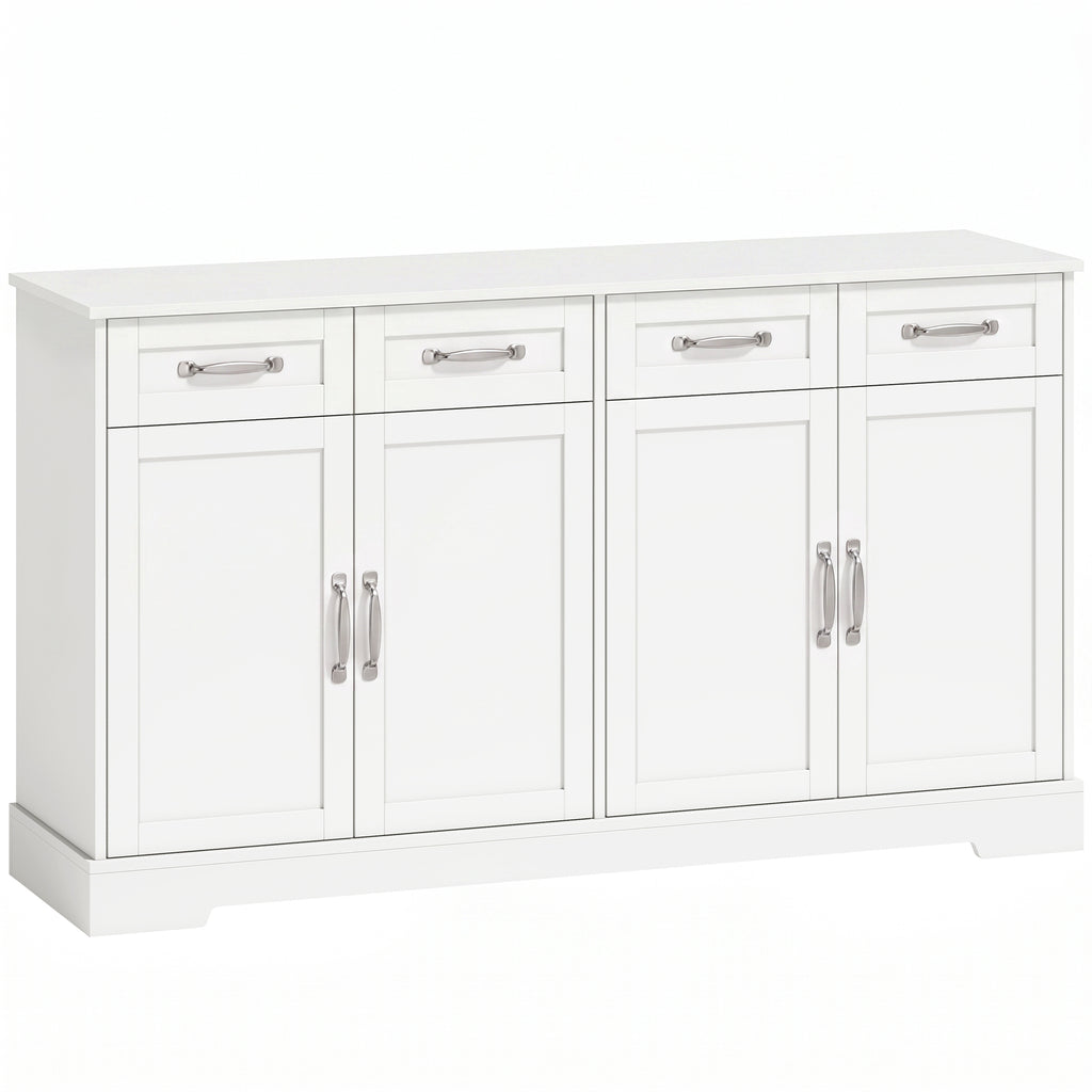 Buffet Cuisine avec Tiroirs, Portes, Étagères Réglables, Style Shaker, Dispositif Anti-Basculement, 140x38x80cm, Blanc-0
