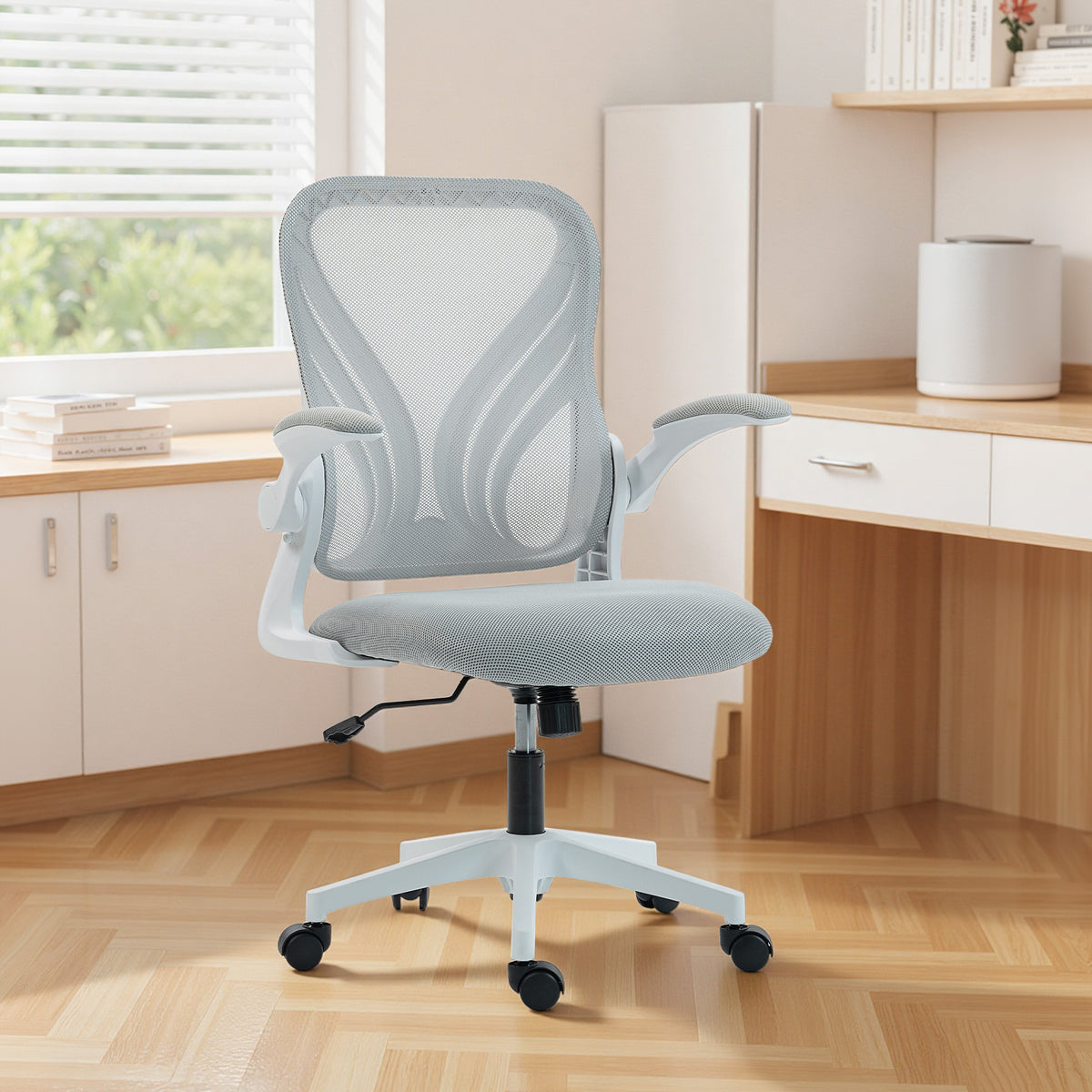 Chaise bureau ergonomique, fauteuil de bureau maille, dossier rabattable, accoudoirs relevables, 73x62x101-111cm, gris-8