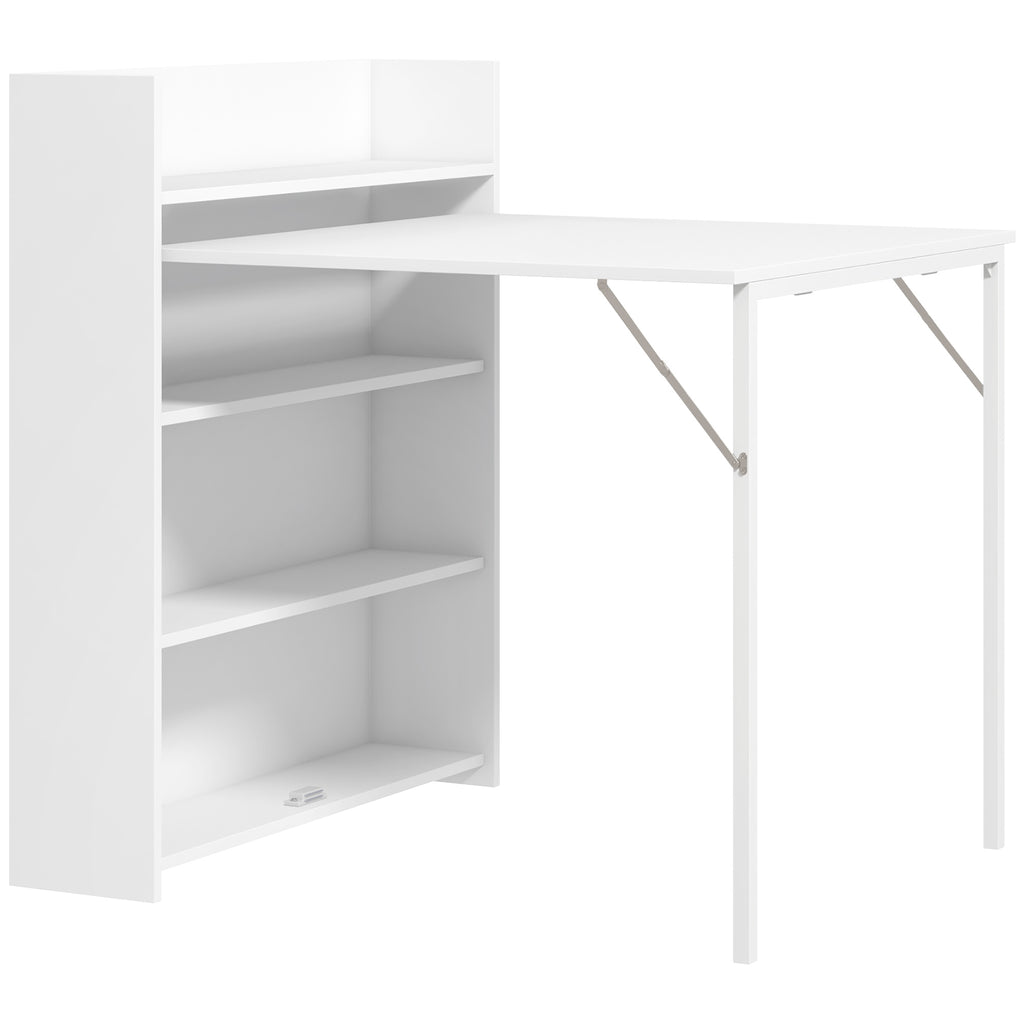 Table à manger pliante, table de cuisine pour 3 personnes, plateau à abattant et 4 étagères, 78,5x91x93cm, blanc-0