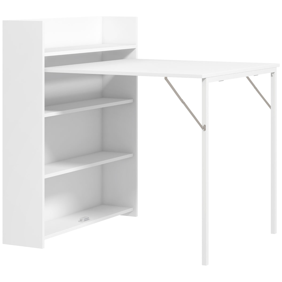 Table à manger pliante, table de cuisine pour 3 personnes, plateau à abattant et 4 étagères, 78,5x91x93cm, blanc-0