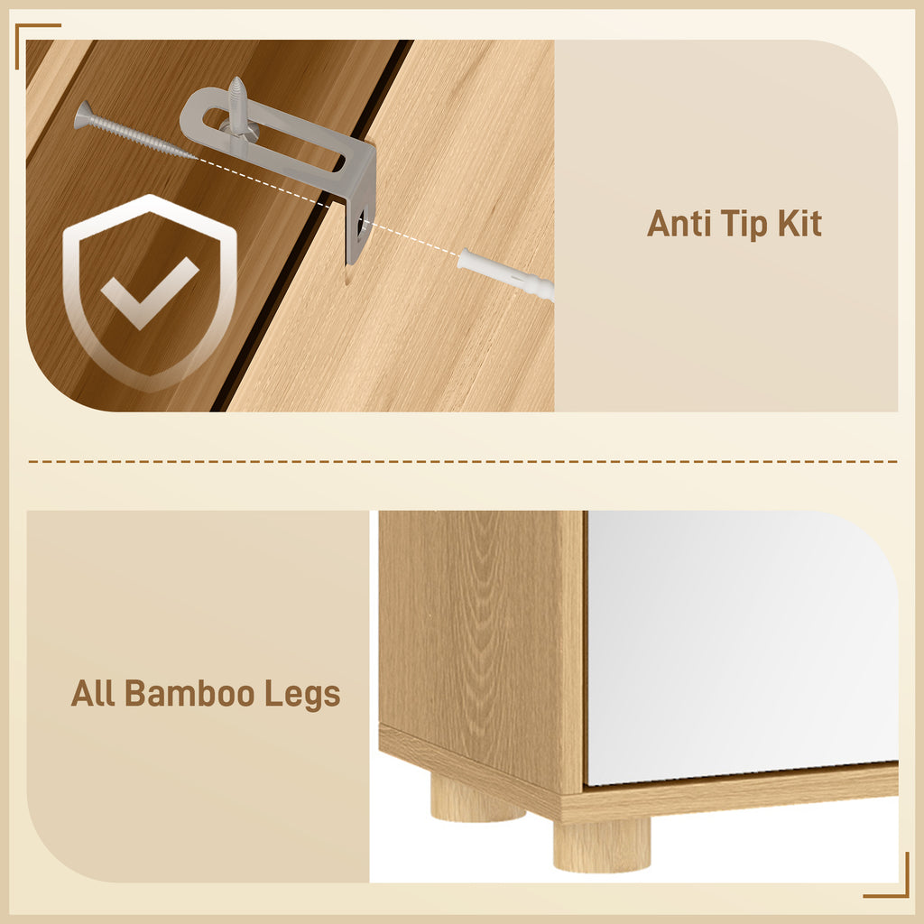 Meuble à Chaussures 10 Paires, Armoire à Chaussures, Portes en Miroir, 2 Tiroirs et Compartiments Ouverts, Chêne-7