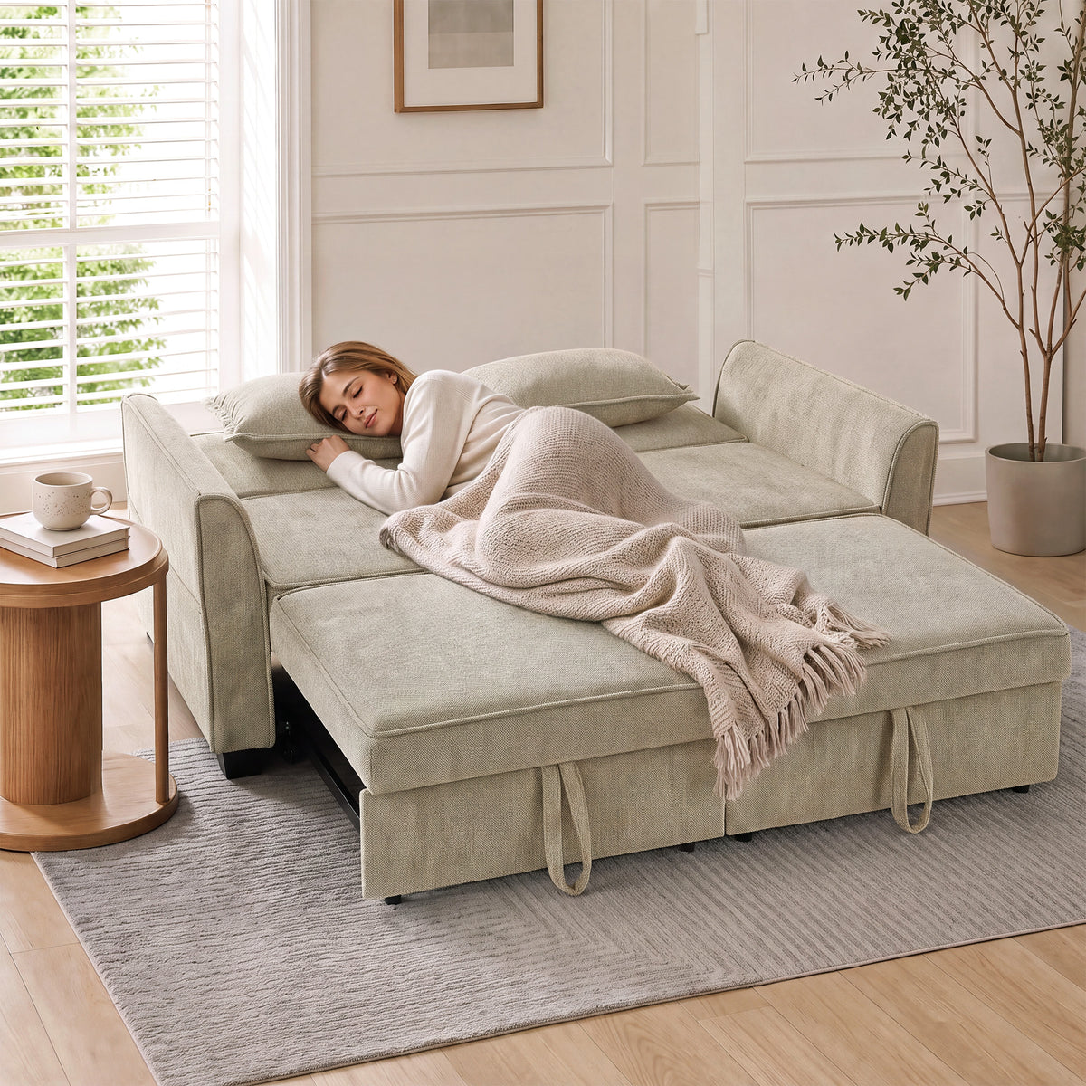 Canapé Convertible 2 Places 4 en 1, Canapé-Lit d'Angle en Chenille 167cm, Dossier Réglable, Assise Large, Marron-8