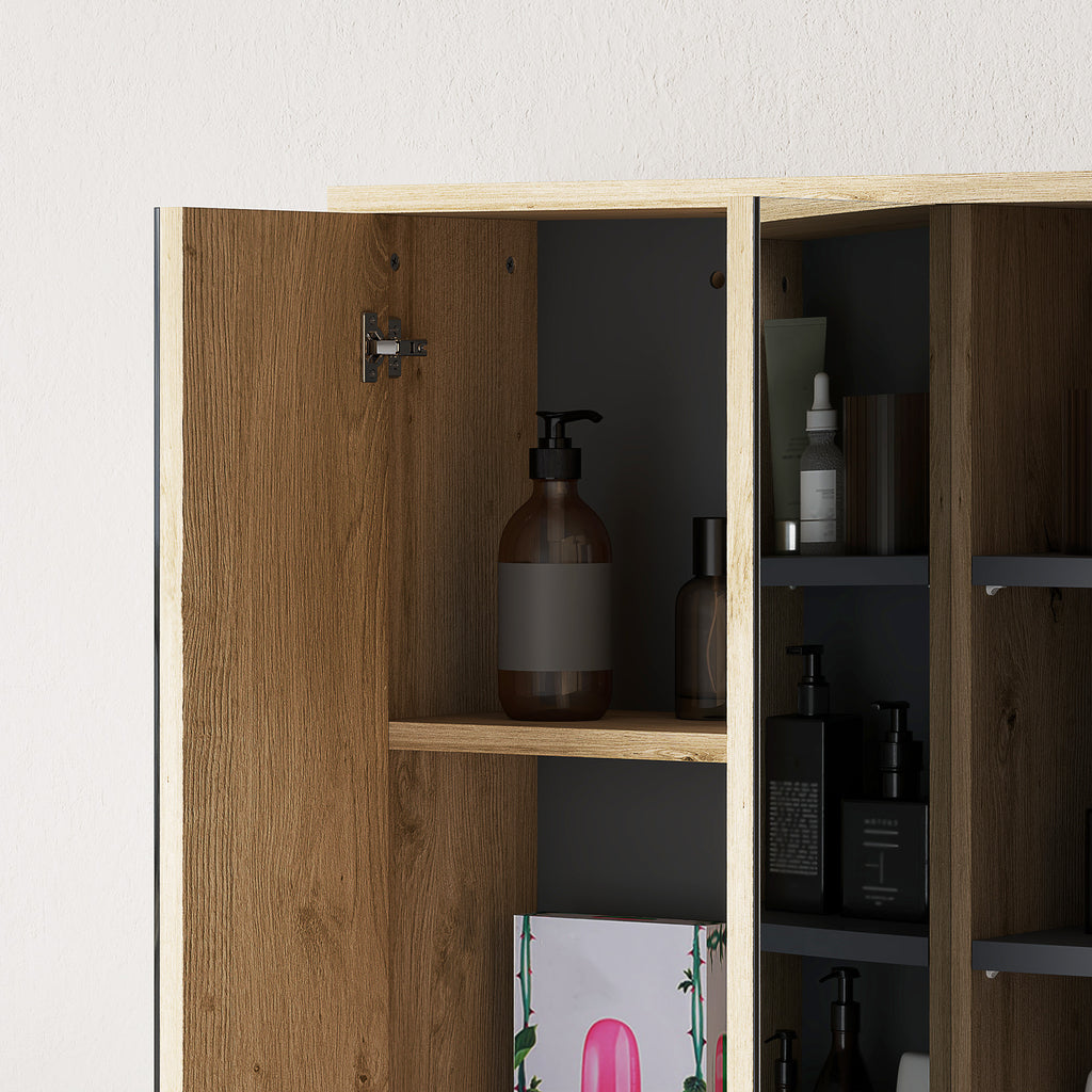 Armoire de salle de bain avec miroir armoire de toilette miroir mural 3 étagères ouverts 60 x 20 x 60 cm bois naturel-8