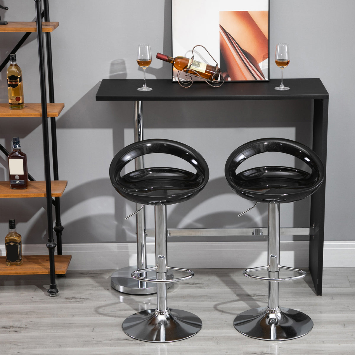 Lot de 2 tabourets de bar chaises de bar hauteur réglable dossier et repose-pieds pivotant à 360° 46x41x76-96cm noir-1