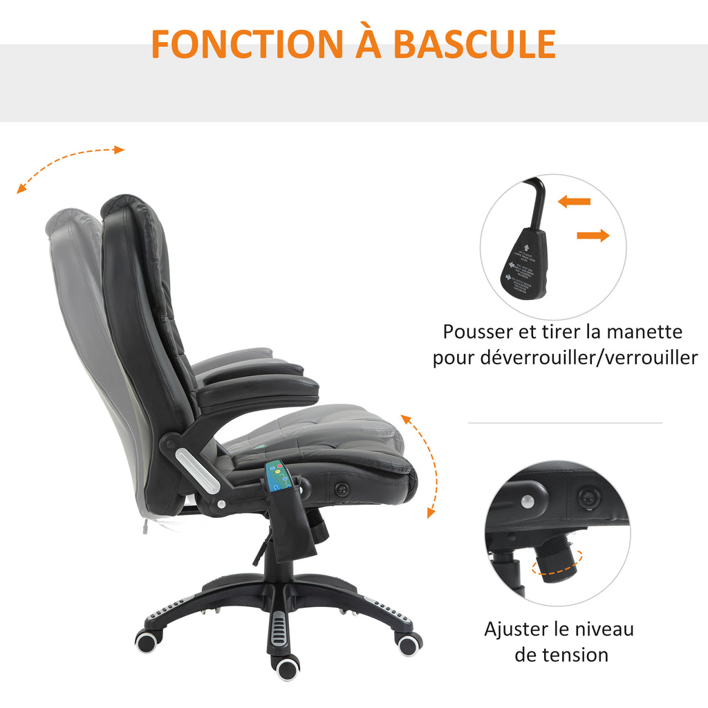 Fauteuil de bureau massant et chauffant électrique fauteuil bureau ergonomique revêtement synthétique noir-5