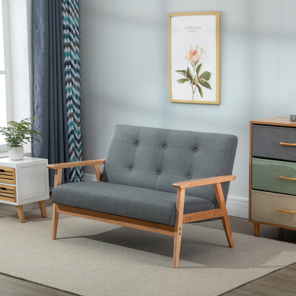 Canapé 2 places style scandinave avec accoudoirs, pieds en bois, 115l x 66,5P x 73H cm, gris-9
