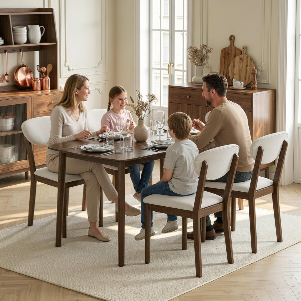 Ensemble table salle à manger avec 4 chaises table de cuisine avec chaises 4 personnes assise rembourrée noyer crème-8