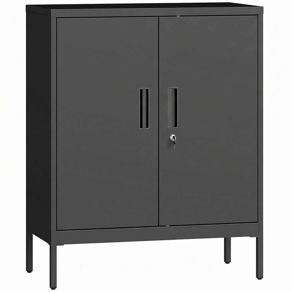 Armoire de Bureau Métallique, 80 x 40 x 100 cm, Meuble de Rangement, Serrure, 2 Portes et 2 Étagères Réglables, Noir-0