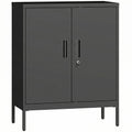 Armoire de Bureau Métallique, 80 x 40 x 100 cm, Meuble de Rangement, Serrure, 2 Portes et 2 Étagères Réglables, Noir-0