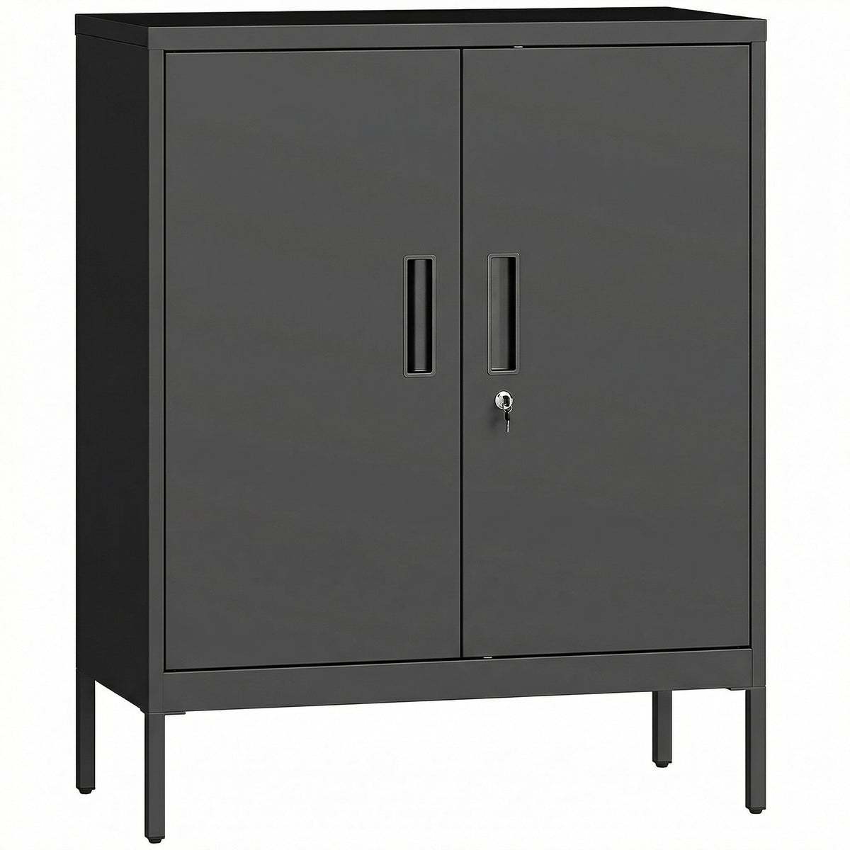 Armoire de Bureau Métallique, 80 x 40 x 100 cm, Meuble de Rangement, Serrure, 2 Portes et 2 Étagères Réglables, Noir-0
